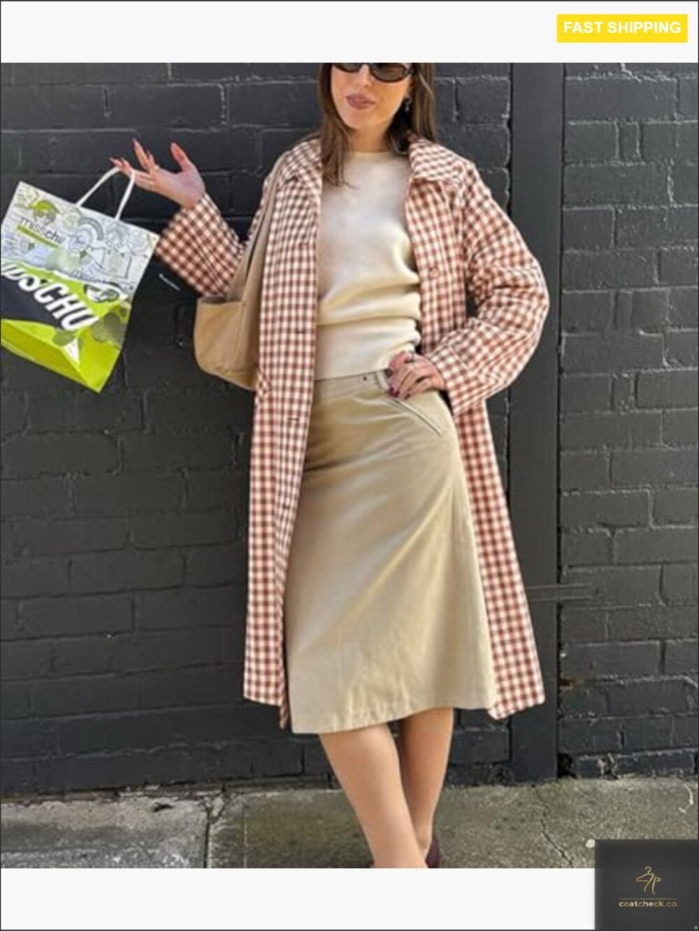 Classic Plaid Trench Coat Long Jacket Single Breasted Barn Style Outerwear - Picture 7 of 7